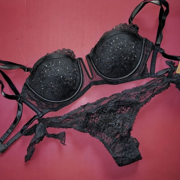 Victoria's Secret Designer Collection 32C BRA SET S eclipse BLUE beaded crystal